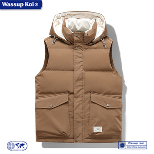 WASSUP KOI联名马甲男秋冬季防水工装背心羽绒棉坎肩男生保暖外套