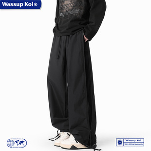 直筒休闲长裤 WASSUP 宽松运动裤 子男士 拉链透气网潮 KOI联名冰丝裤