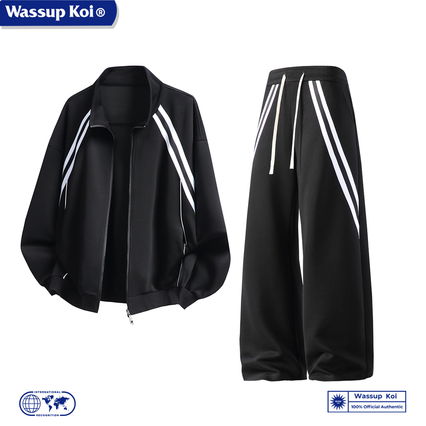 WASSUP KOI联名美式复古休闲运动套装男春秋季新款宽松百搭两件套