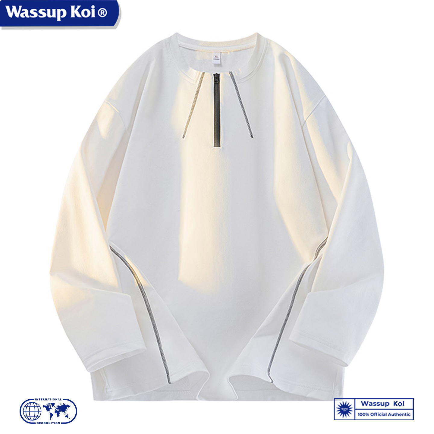 WASSUP KOI联名美式复古半拉链长袖T恤男春秋季2025新款打底衫女