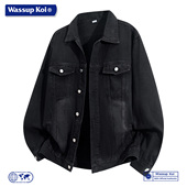 WASSUP 复古翻领牛仔夹克男宽松百搭外套潮流上衣服男 KOI联名美式