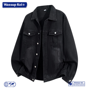 WASSUP KOI联名美式复古翻领牛仔夹克男宽松百搭外套潮流上衣服男