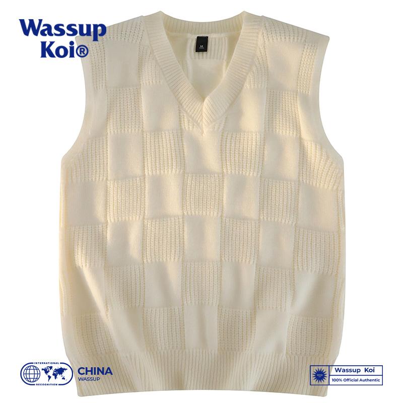 WASSUPKOI格子毛衣v领针织背心