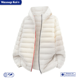 WASSUP KOI联名轻薄连帽棉服青少年宽松保暖潮牌外套白色休闲上衣