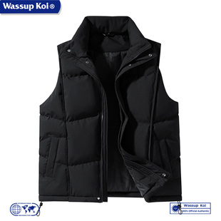 WASSUP KOI联名潮流立领棉马甲冬季加厚保暖无袖背心休闲外套黑色