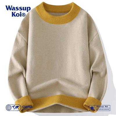 WASSUPKOI圆领拼色毛衣针织衫男