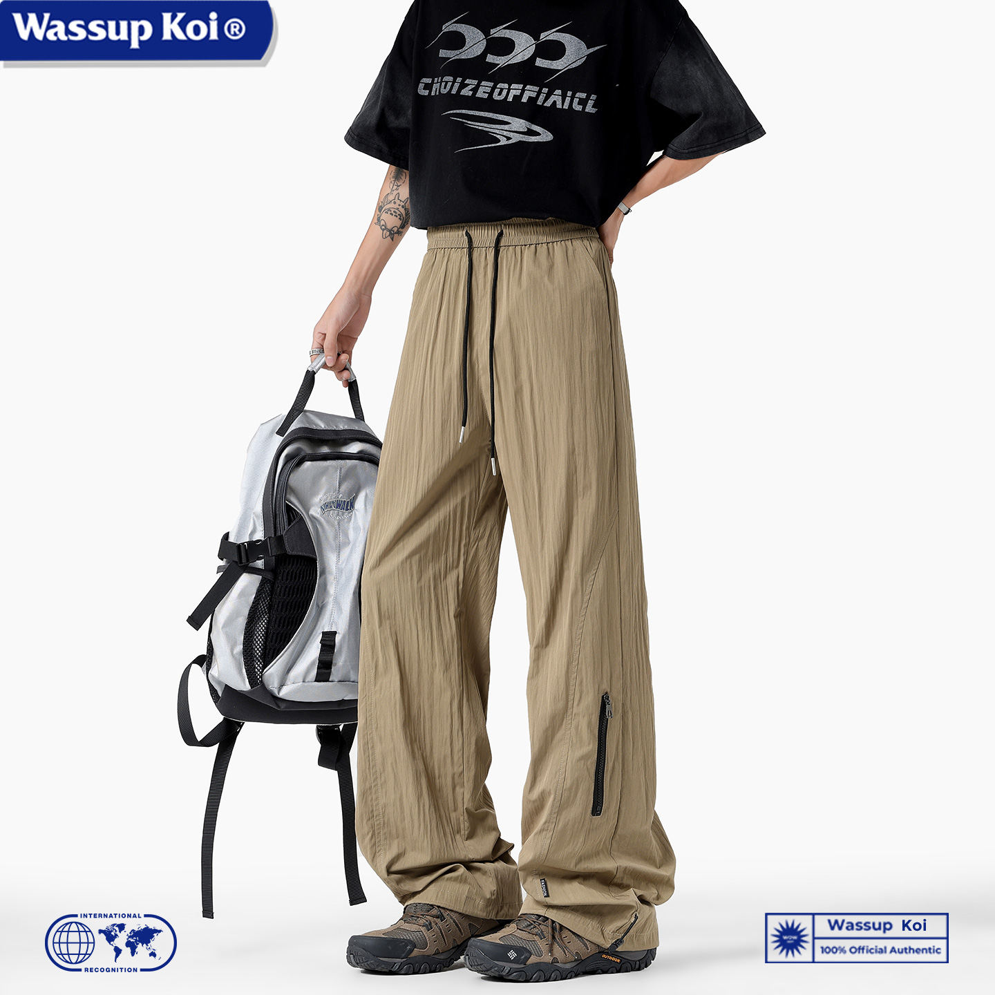 WASSUP KOI联名拉链装饰冰丝裤子夏季薄款美式户外速干骑行冲锋裤