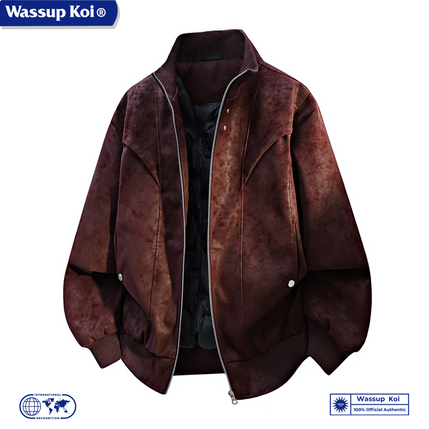 WASSUP美式复古立领潮牌皮夹克男