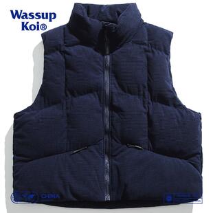 WASSUP KOI灯芯绒马甲外套冬季保暖棉袄潮流纯色坎肩背心无袖马夹