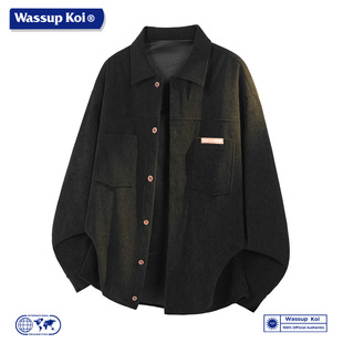 WASSUP KOI联名复古风翻领灯芯绒夹克男春秋宽松休闲外套上衣服男