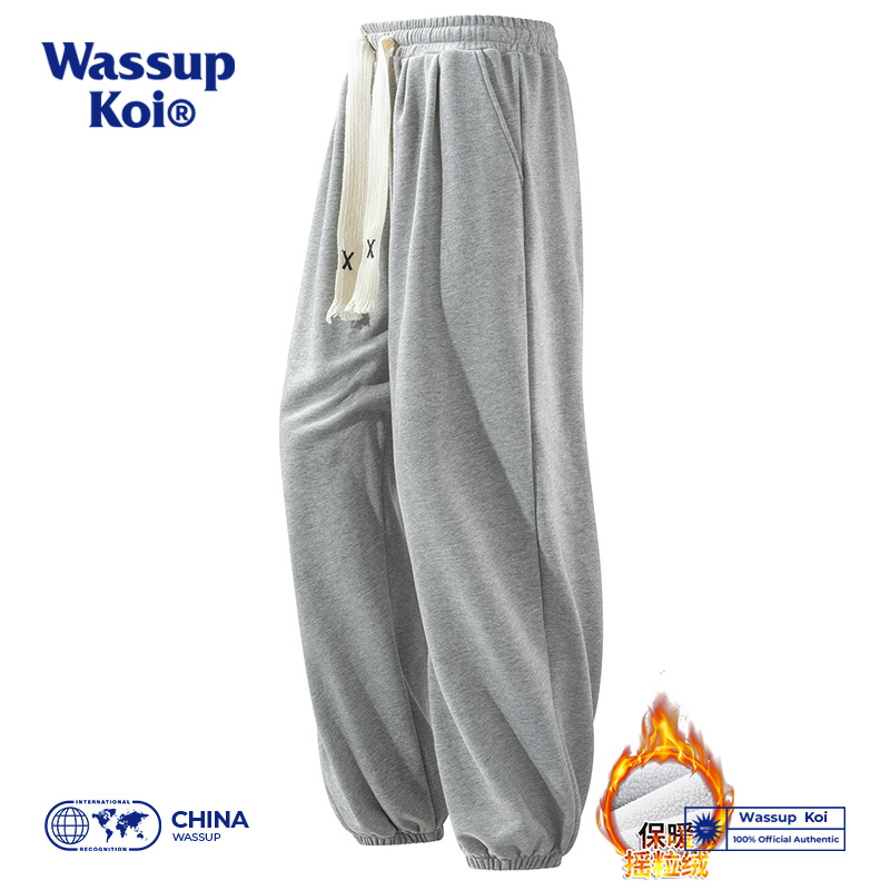 WASSUP KOI美式复古抽绳束脚休闲裤子男秋冬加绒纯色百搭宽松卫裤