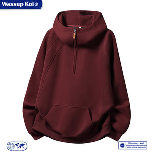 WASSUO KOI休闲运动风半拉链卫衣男女连帽宽松潮牌套头百搭外套潮