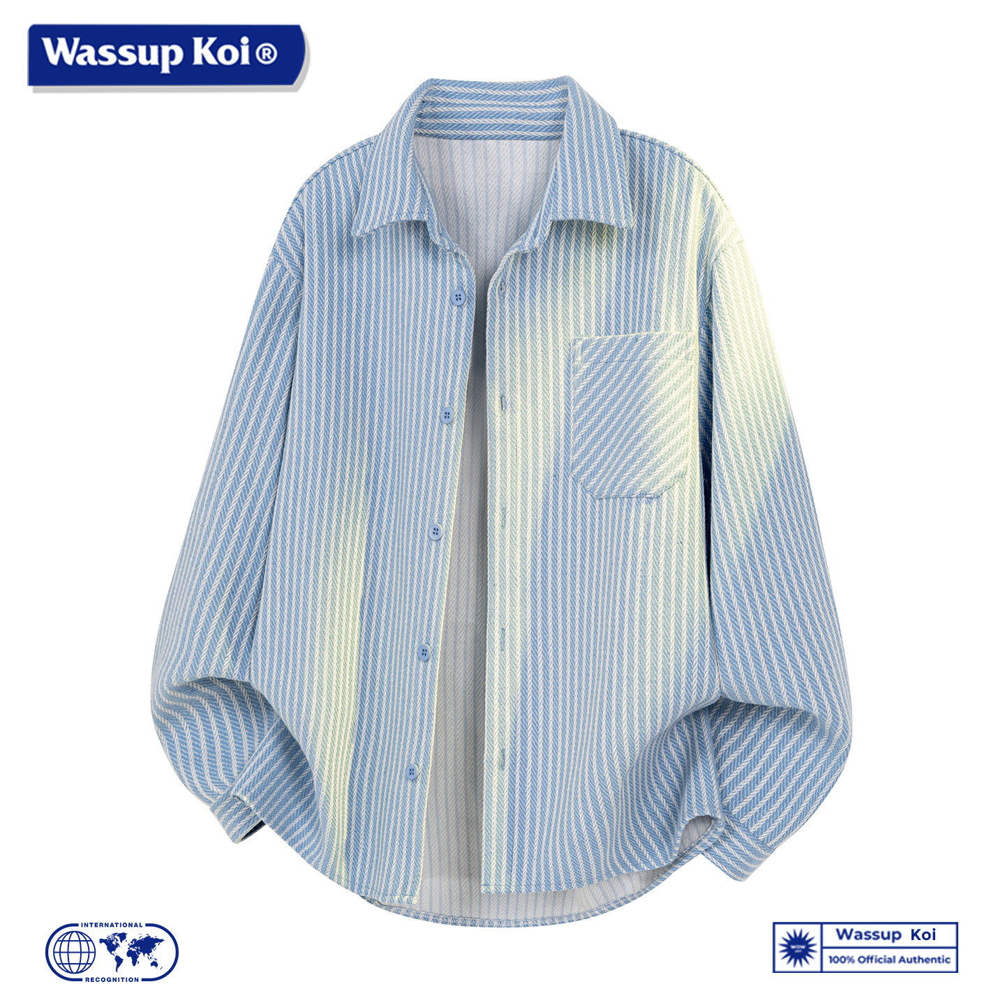 WASSUP KOI联名条纹衬衫男春季新款宽松休闲百搭翻领外套上衣服男
