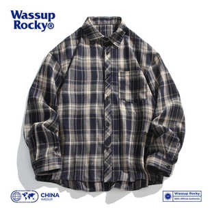 衬衫 WASSUP 春秋休闲百搭长袖 复古格子衬衣男士 外套 ROCKY联名美式
