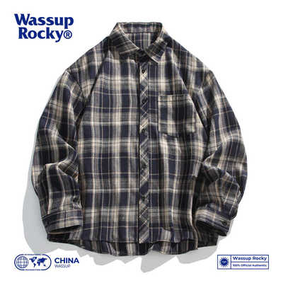 WASSUPROCKY美式复古格子衬衣男