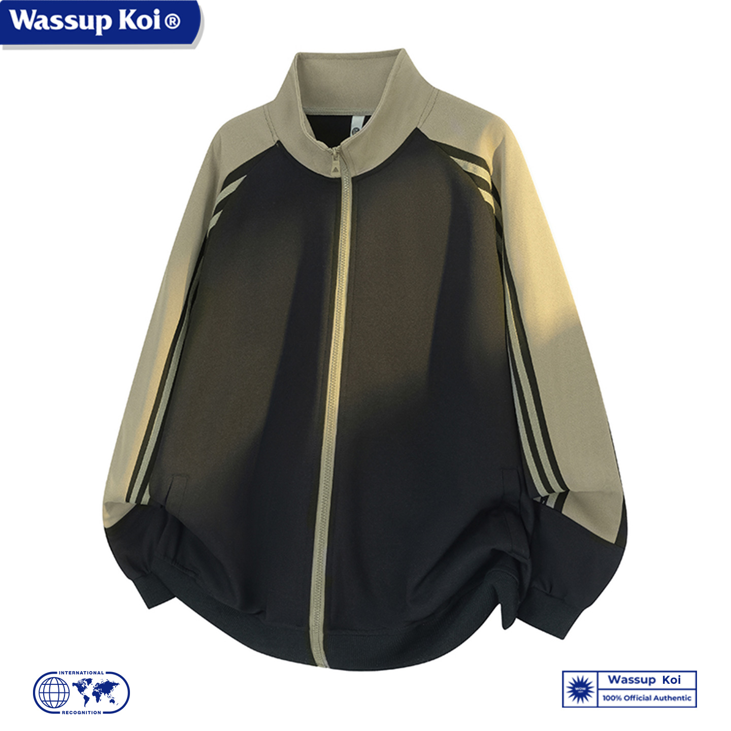 WASSUP KOI联名立领撞色条纹拼接卫衣秋季休闲高级感痞帅宽松上衣