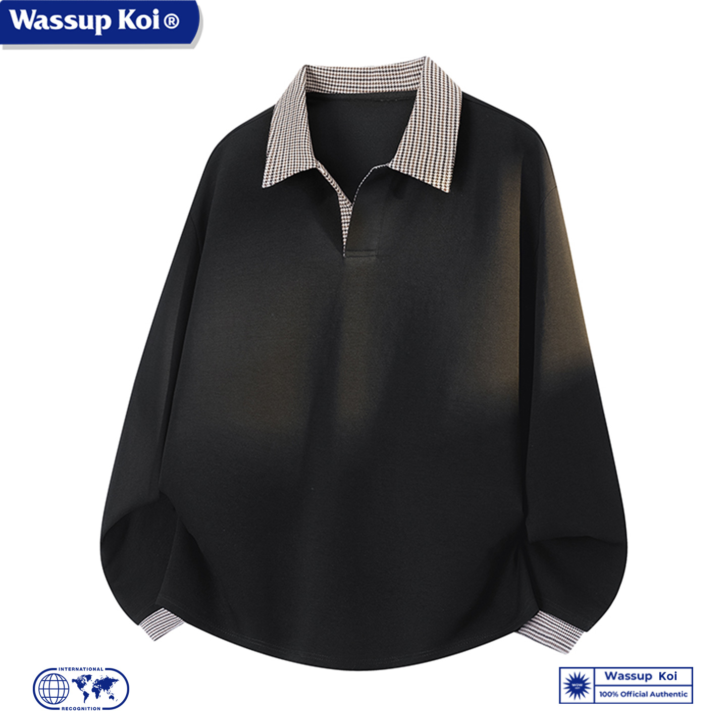 WASSUP KOI联名秋季新款格子翻领卫衣潮流百搭老钱风薄款外套上衣