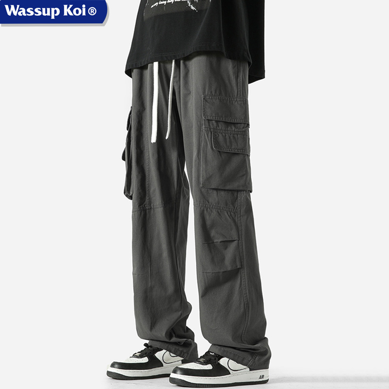 WASSUP KOI美式复古多口袋直筒工装裤子男春季宽松百搭阔腿休闲裤