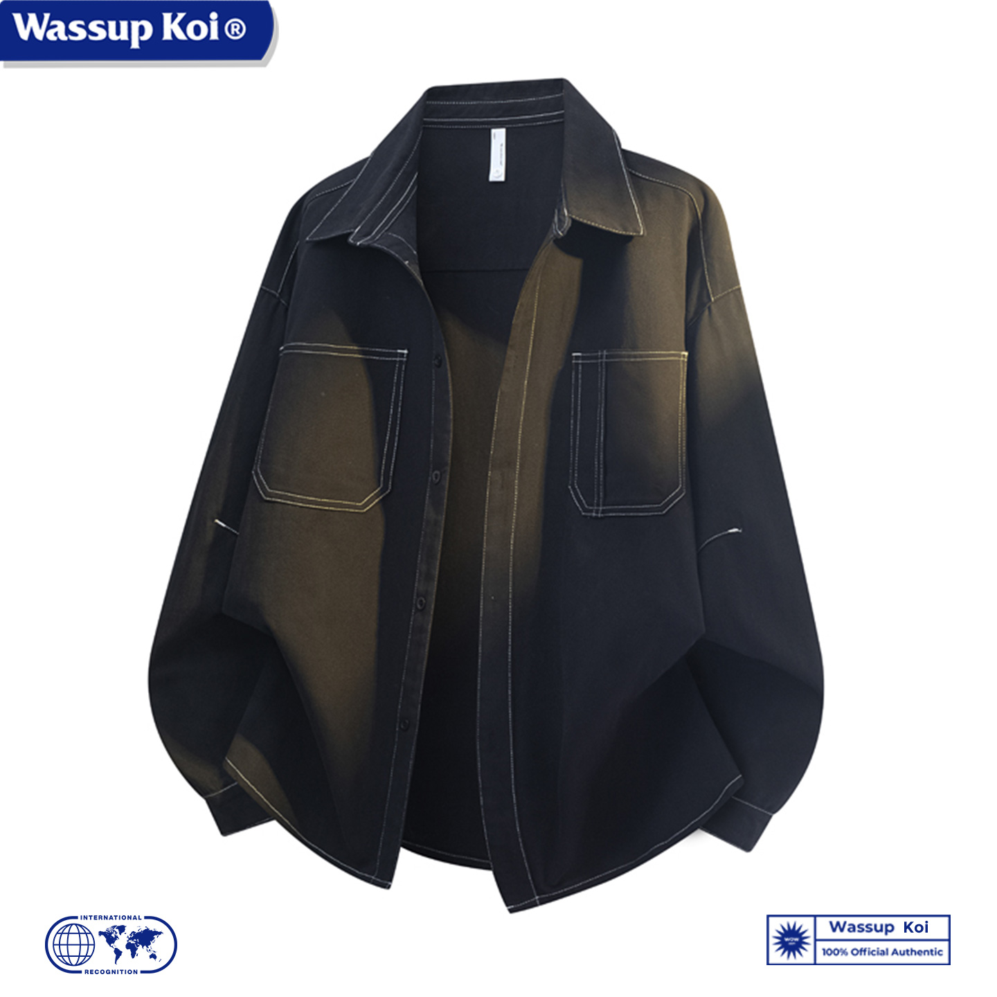 WASSUP KOI联名美式纯色工装衬衫男款春秋季潮牌宽松休闲纯棉衬衣