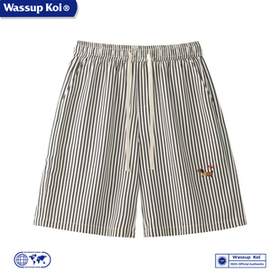 KOI美式 腊肠狗刺绣休闲五分裤 街头条纹运动短裤 薄款 男夏季 WASSUP
