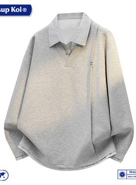 WASSUP KOI美式复古衬衫领假两件卫衣男秋冬加绒宽松百搭潮牌上衣