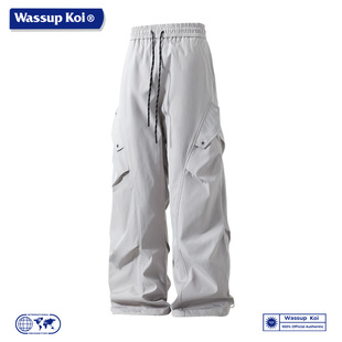WASSUP KOI联名美式工装裤男宽松直筒速干多口袋休闲裤阔腿长裤子