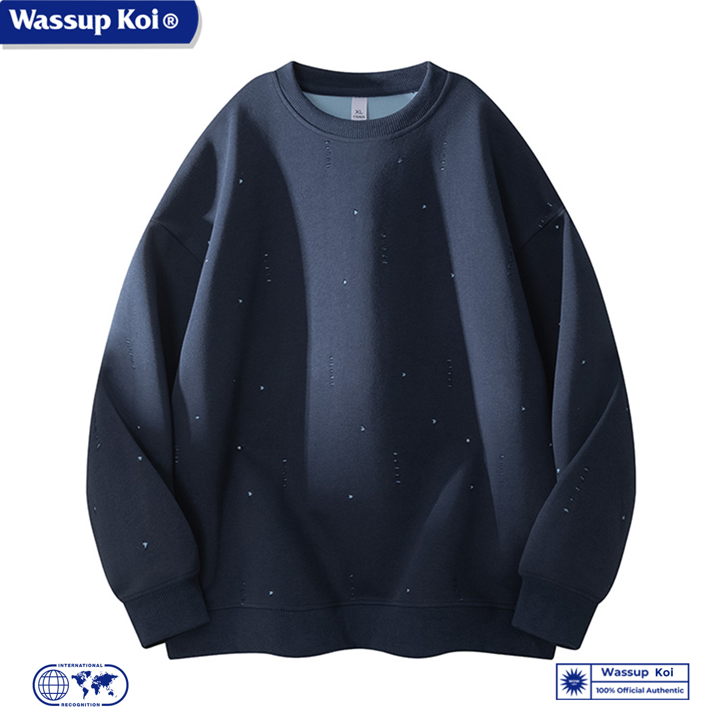 WASSUP KOI联名美式破洞圆领卫衣秋季潮牌设计感高街宽松长袖T恤