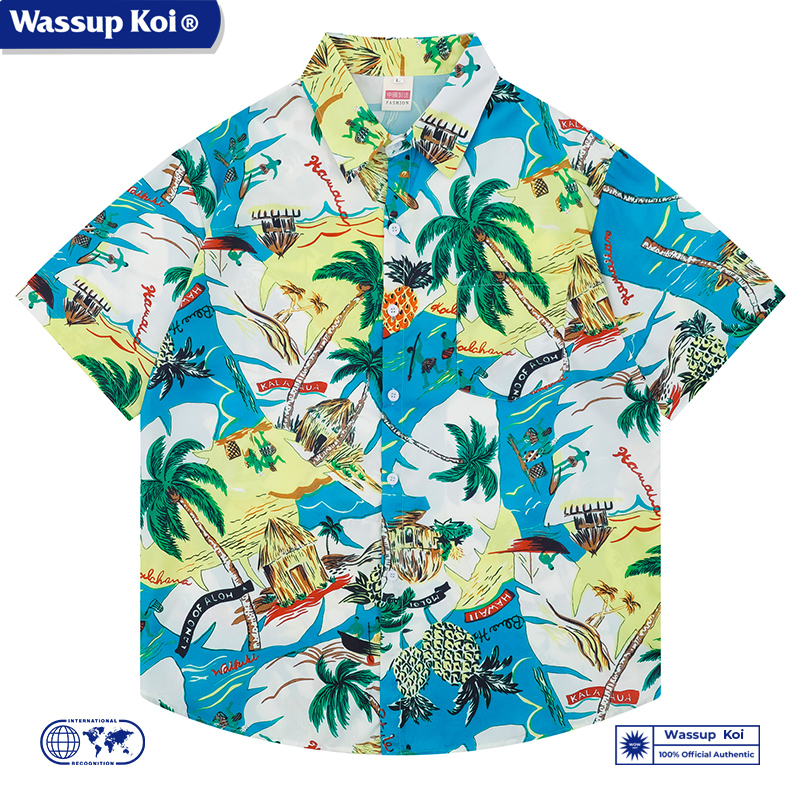 WASSUPKOI椰树花衬衫男短袖衬衫