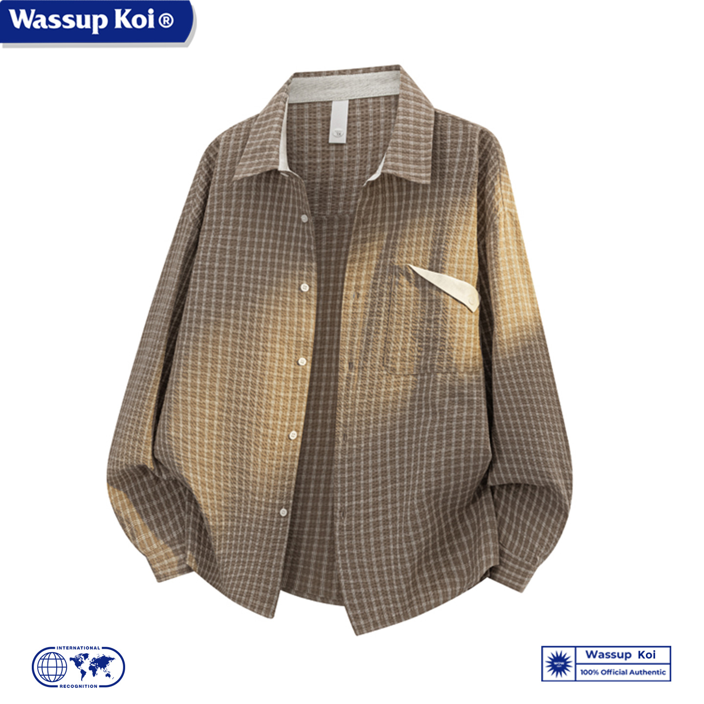WASSUPKOI美式复古格子长袖衬衫
