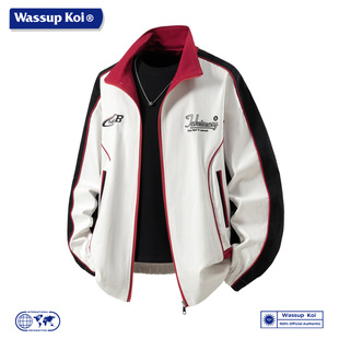 WASSUP KOI联名美式休闲风立领夹克男青少年撞色上衣宽松百搭外套