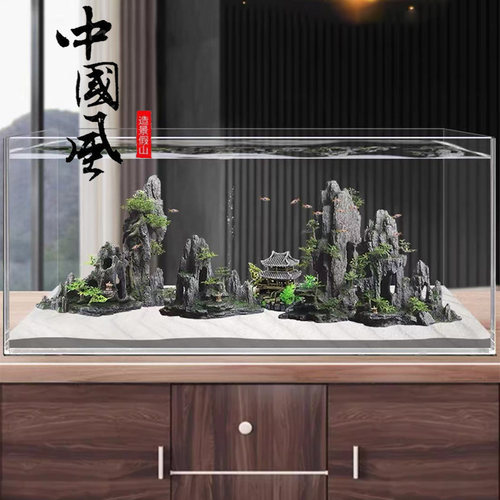 鱼缸造景环保树脂假山石头躲避屋