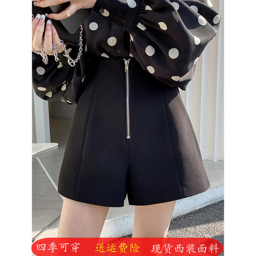 高腰a字西装短裤韩版阔腿拉链