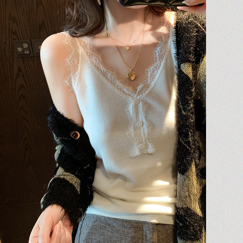 大码蕾丝针织纯色吊带背心