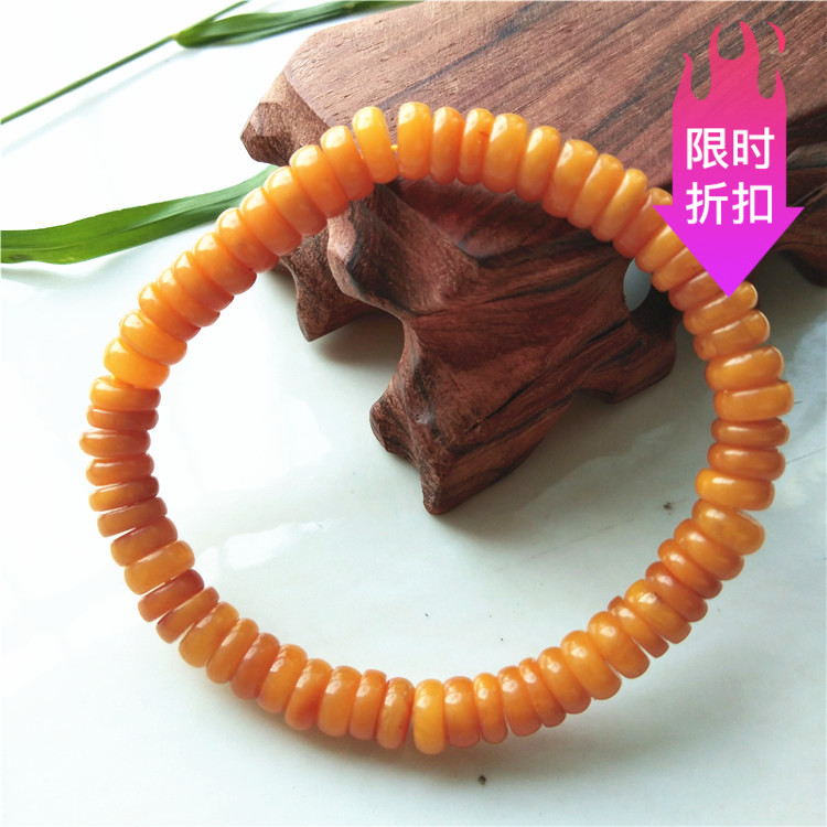 天然蜜蜡盘珠手链鸡油黄琥珀算盘手串时尚宝石靓女款珠宝7克8MM