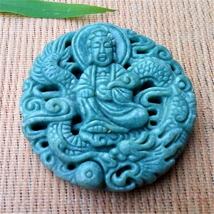 老矿料天然岫玉祥龙观音吊坠平安蟠龙菩萨挂坠健康贴身送父母家人