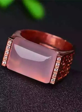 粉玉髓玫瑰金活扣戒指送老婆女