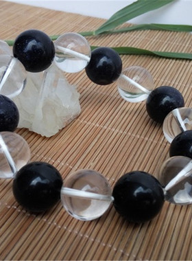 真品东海天然白水晶蓝砂石手链星光蓝沙石搭配白晶圆珠手串男14MM