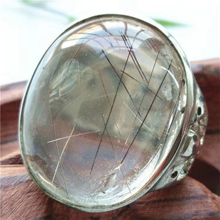 天然黑发晶戒指霸气男款发丝水晶活扣大戒面健康贴身送礼饰品24MM