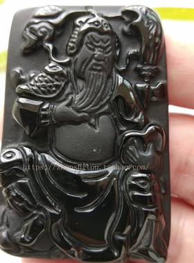 黑曜石武财神吊坠手持大刀关公
