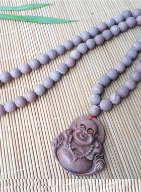 红砭石笑面弥勒佛吊坠项链