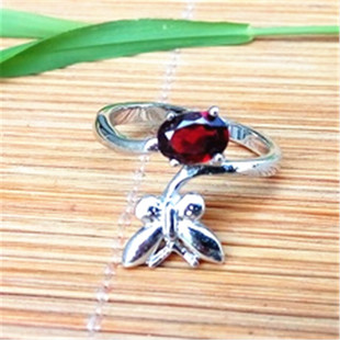 天然酒红石榴石戒指花托925银镶嵌托圈口18MM美容颜靓女花卉时尚