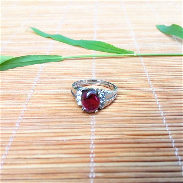 天然玫红石榴石戒指滴水形925银镶嵌活扣女款送老婆女友节日礼物