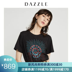 DAZZLE地素 2019秋装新款时尚简约印花棉质短袖T恤女2G3B3121A