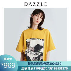 DAZZLE地素 2019秋装新款棉质韩版宽松图案印花t恤女2G3B3171V