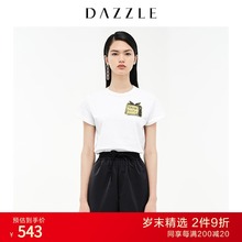 DAZZLE地素 2021秋新款白色重工珠片绣复古潮t恤短袖女2D3B3271B图片