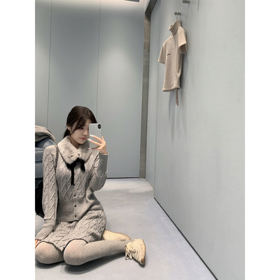 DUCHUNZI松弛感绞花半裙针织套