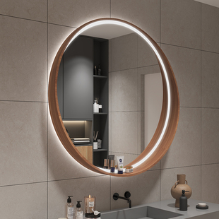 北欧圆形洗手卫生间镜子浴室镜挂墙式带置物架梳化妆高清简约家用
