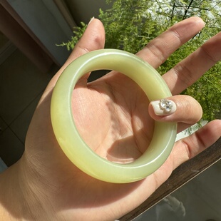 新疆和田玉若羌青黄口手镯内径57mm宽版轮胎镯油润细腻带证书