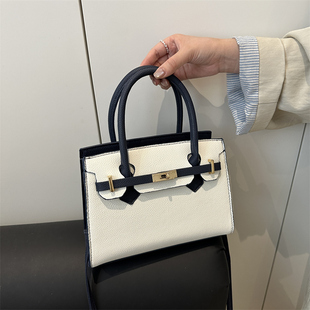 铂金凯莉包时尚女包2025年新款撞色包包轻奢质感手提包单肩斜挎包