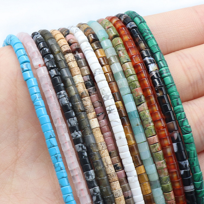 【茜茜珠饰】隔片串珠水晶玛瑙宝石半成品石头圆管diy饰品 19色